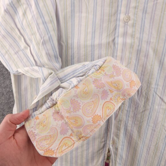 Robert Graham Blue Yellow Pastel Striped Medium Long Sleeve Button Up Embroidery - Picture 7 of 16